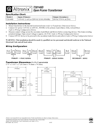 T28140d Open Frame Transformer Specification Chart