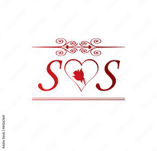 ss love initial with red heart and rose