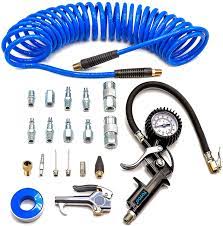 YOTOO Heavy Duty Air Compressor Accessory Kit , 1/4" Npt Air Tool Kit With  100 Psi Tire Inflator Gauge, 1/4" X25Ft Polyurethane Air Hose, Blow Gun And  Air Hose Fittings 19-Piece Accessory