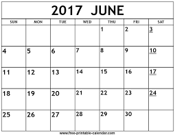 June Calendar Template 2017 Printable Calendar 2017 June Monthly