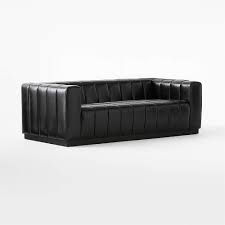 forte 81 channeled black leather sofa