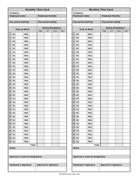 Monthly Time Card Hourly Breakdown Time Card