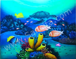 Lukisan ini dibuat dari bahan cat air di atas kertas. 30 Lukisan Pemandangan Hidupan Di Dasar Laut Arti Gambar
