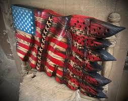 Handmade Wood American Flag Wavy Sign