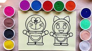 TÔ MÀU TRANH CÁT MÈO DOREMON & EM GÁI DOREMI - Colored sand painting toys -  Đồ chơi Chim Xinh | tranh tô màu siêu nhân | Hướng dẫn vẽ tranh đẹp