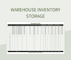 warehouse inventory storage excel