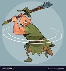 Cartoon man in medieval clothes swings a mace Vector Image