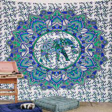 Blue Green Round Elephant Mandala Wall