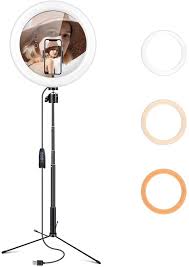 Amazon Com Gugusure 10 Led Ring Light With Tripod Stand Phone Holder Dimmable Desk Makeup Ring Light For Live Streaming Make Up Youtube Video Selfie Ring Light With 3 Light Modes And 10 Brightness