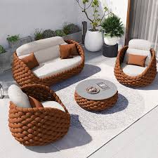 Woven Rope Outdoor Sofa Set Faux Marble