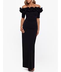 xscape ruffled off the shoulder gown black size 8