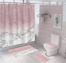 4 Pcs Pink Bathroom Shower Curtain Set