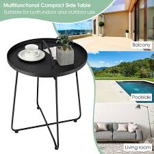 Costway Np10652 Outdoor Metal Patio Weather Resistant End Side Table With Handle