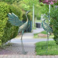Metal Crane Garden Statue Bird Garden