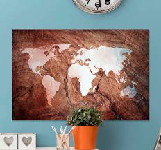Terra mapa mundi 65x120cm madeira mdf parede. Quadro Mapa Mundi Efeito De Madeira Tenstickers
