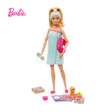 Búp Bê Barbie Spa Búp Bê Mái Tóc Vàng Với Con Chó Con Và Gối Chữ