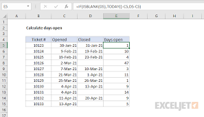 calculate days open excel formula