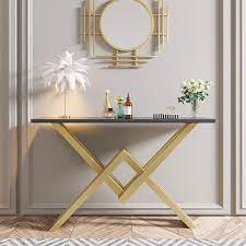 black gold narrow console table accent table for entryway x base metal in small