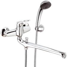 Chrome Wall Mount Tub Faucet With Long Swivel Spout And Hand Shower Remix Remer R49 By Nameeks