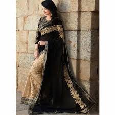 designer black and golden saree with