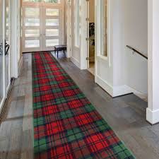 tartan red green hallway carpet