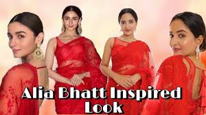 alia bhatt inspired red saree makeup