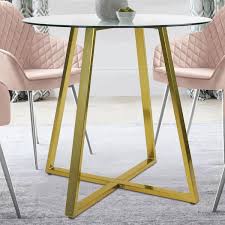 Round Chromed Gold Glass Dining Table