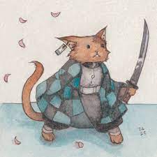 Swordsman Cat Watercolor (Sold, Print Only) - NEMAA