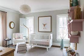 Gray Nursery With Pink Wall Shelves
