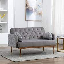 Seafuloy 55 In W Square Arm Velvet Straight Sofa Eat Couch In Gray