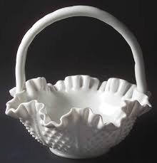 Basket By Fenton Hobnail Milk Glass