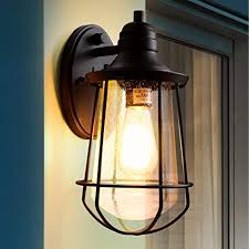 Amazon Com Outdoor Light Fixtures Wall Mount With Dusk To Dawn Photocell Black Led Exterior Front Door Porch Light Scone With Seeded Glass Modern Garage Light For Entry Doorway With Light Bulb Etl Listed