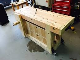 Plans for a roubo style split top workbench with a one of a kind vise configuration. Roubo Bench A La Stumpy Nubs Woodworking Bench Woodworking Bench Plans Woodworking