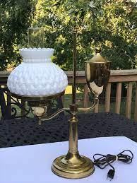 Vintage Brass Student Lamp With Fenton