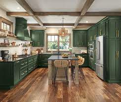 Deep Green And Brown Kitchen Cabinets