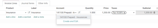 Once the prepaid insurance is used up it decreases while the insurance expense increases. Deferred Expenses And Prepayments Odoo 14 0 Documentation