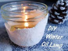 Snow Covered Mason Jar Oil Lamp With
