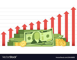 Growing Business Chart With Pile Of Money Cash