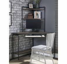 Finished in dark gray and warm cherry, it spells quiet sophistication and doesn't look out of place. Deliz Sand Gray Metal Wood Corner Desk With Hutch By Acme