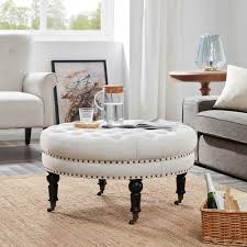 Shop for round ottoman coffee table online at target. Belleze Large Ottoman Cushion Round Tufted Linen Bench W Caster Beige On Sale Overstock 17833240