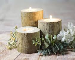 Set Of 3 Log Candle Holders Wedding
