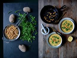 pea potato soup with rucola pesto
