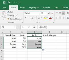 calculate profit margin in excel