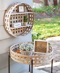 Basket Weave Two Level Round Wall Shelf