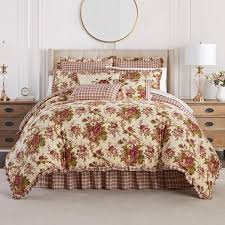 Red Fl Cotton Queen Comforter Set