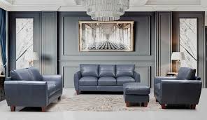 traverse blue leather living room set