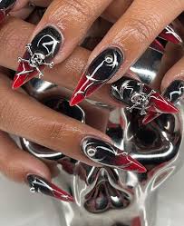 trendy red and black nail designs a