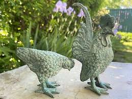 Bronze En Hen And Rooster Statue