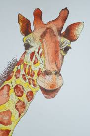 Tiré par la main portrait en noir et blanc girafe. Girafe Painting By Karen Mouton Artmajeur