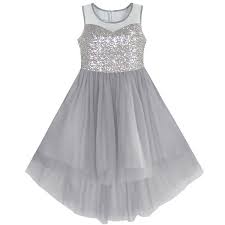 Details About Us Stock Girls Dress Gray Sequined Tulle Hi Lo Wedding Party Dress Size 7 14